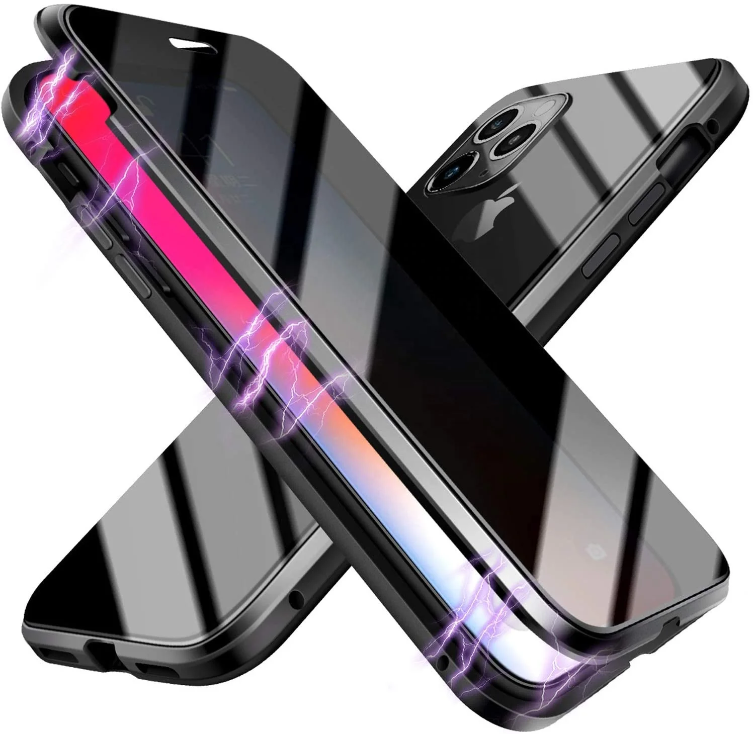Tempered Glass Metal Screen Protector Clear Ultra Thin 360 Privacy Anti Peeping Magnetic Phone Cases for iphone 13 12 11 pro max