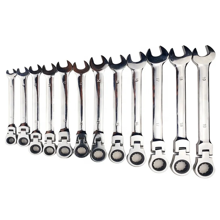 12-Piece Dual Ends Flexible Head Ratchet Wrench Spanner180 Degree Rotation Torque Wrench Set