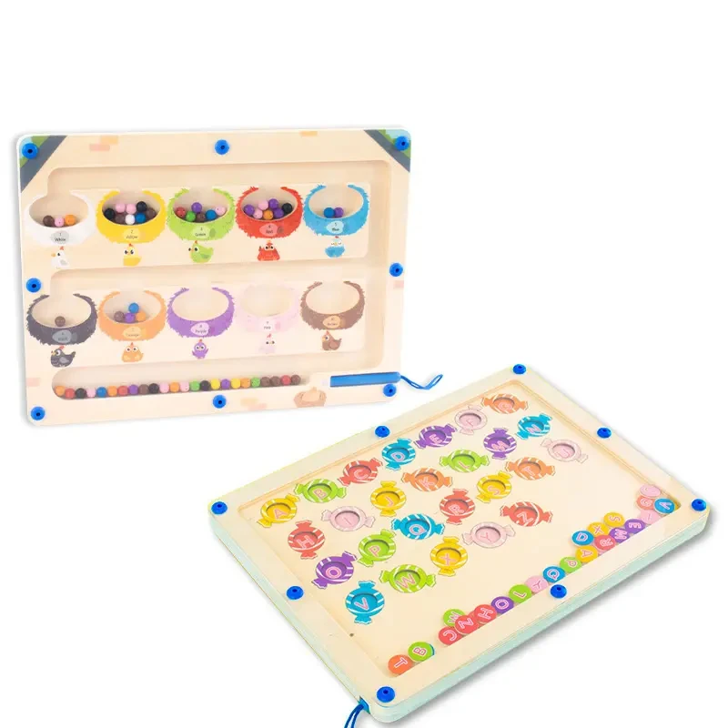 Magnetic Color and Number Maze Double-side 2 in 1 Board Matching and Pairing Desktop Game for Kids Ostacle Overcoming