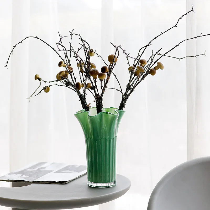 Handmade Modern Glassware for Home Decor Wedding Living Room-New Wide Mouth Vase Transparent Glaze for Floor or Wall Use