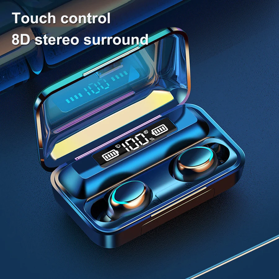 A-BST Hot selling noise cancelling sport bt wireless earbuds with 1200mah  battery display F9 F9 TWS Wireless Earphone