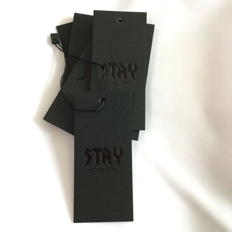 Custom Hangtags Clothing With Black Foiled Black Cardboard Paper Tag Custom Apparel Hangtags With Logo Printing