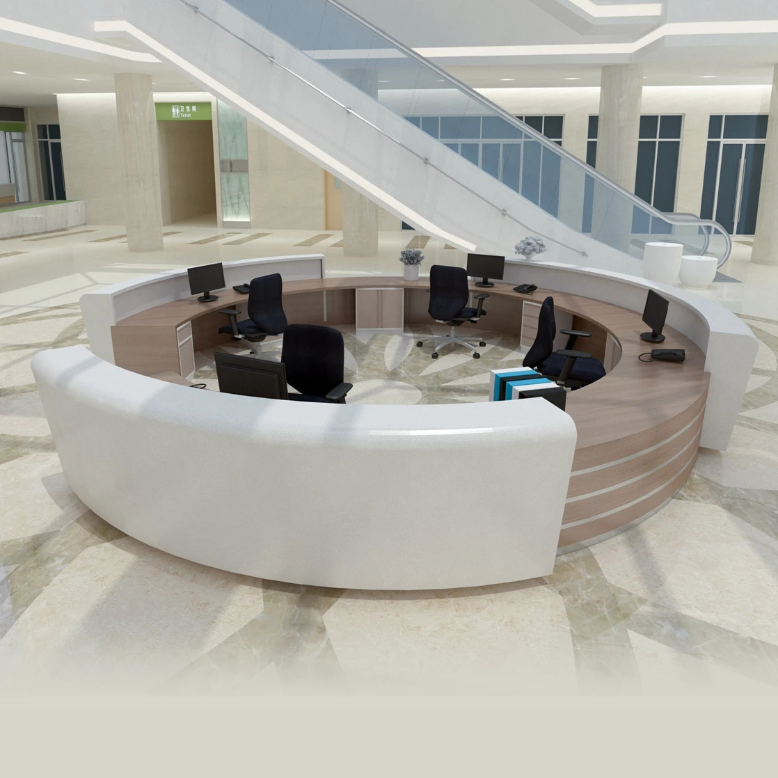 Бренд Qipai, мебель для стойки регистрации, сделано в Китае, высококачественный стеклянный дисплей, Круглый офисный стол для приема, оптовая продажа по индивидуальному заказу