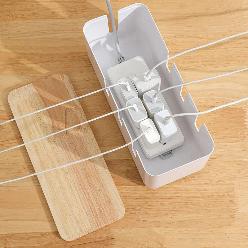 Wood log storage box collection power cord organizer sitting room wire and cable