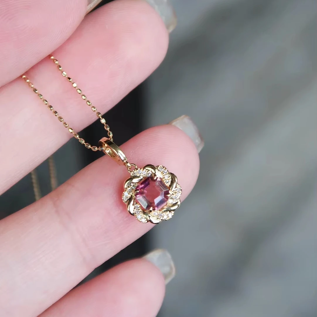 Xinfly прекрасные ювелирные изделия 18k чистого золота и розового турмалина полностью украшенный драгоценными камнями кулон с бриллиантами