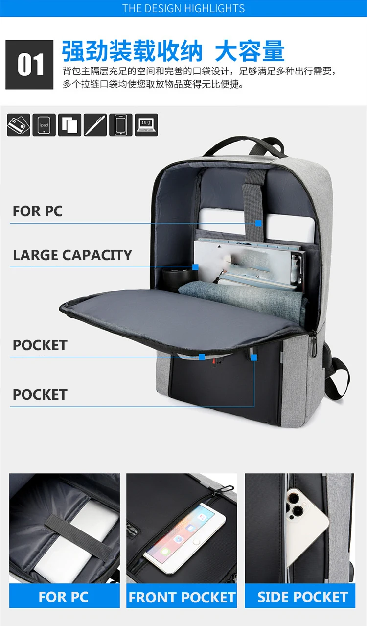 2024 New Waterproof Smart Backpack For Travelling Mens Women Business Laptop Travel Backpack Bag With USB Port
