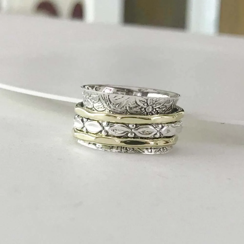Excellent Quality Meditation Ring 925 Sterling Silver Wholesale Handmade Two Tone Silver with Brass Beautiful Spinner Ring