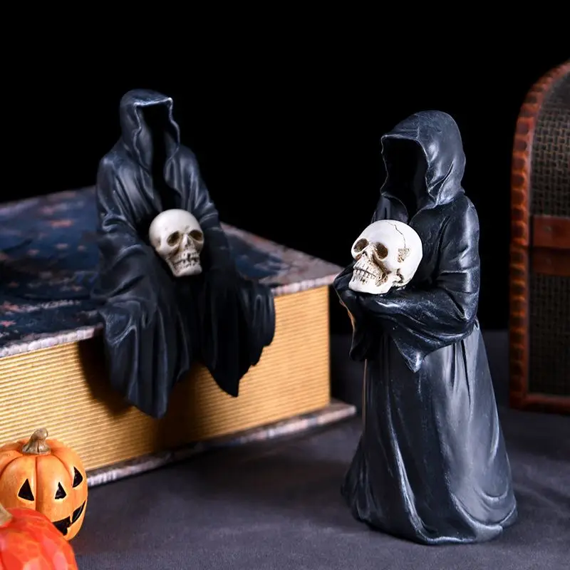 Wholesale Gothic Halloween Black Costume Statue Spooky Ghost Decor Home Car Desktop Resin Halloween Decor No Face Ghost Nautical