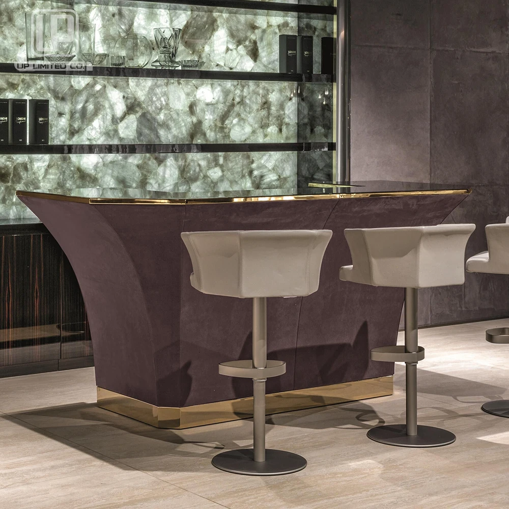 2022 Latest design villa furniture set luxury leather home bar table with bar chairs