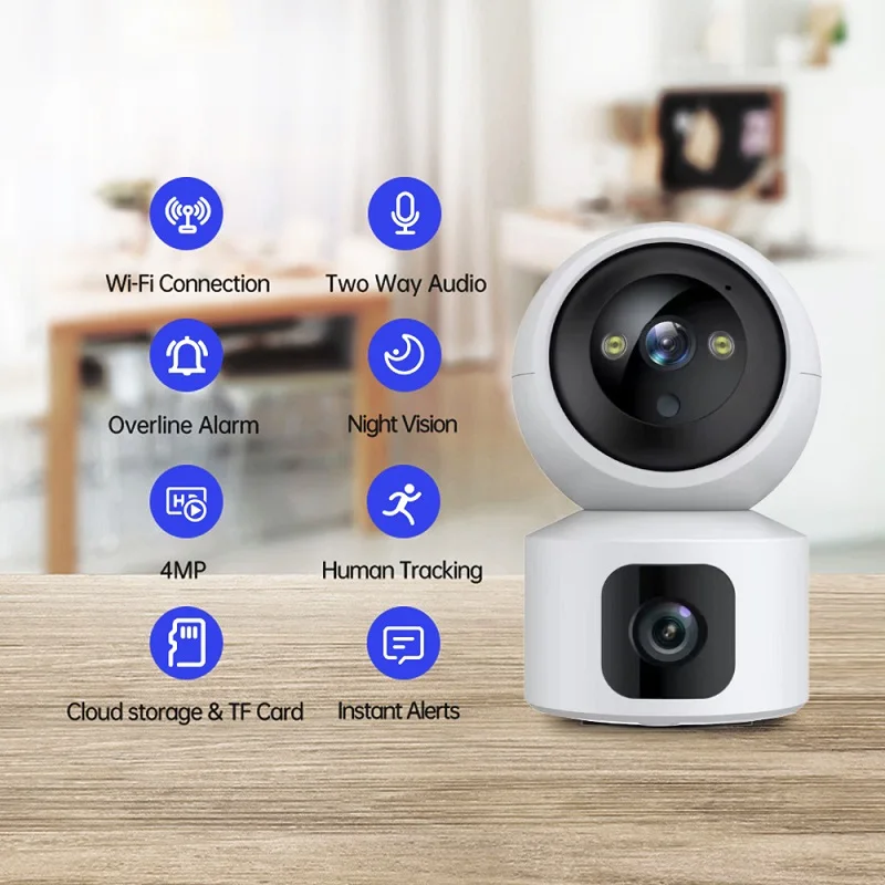 HD 4MP 2K Dual-Lens PTZ Wifi Camera Indoor Auto Tracking Two Way Audio CCTV Home Security Camera IP Video MINI Baby Monitor