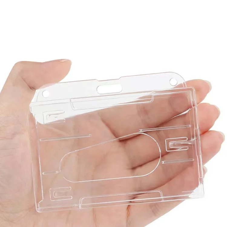 Office Dual credit card holder protector cover ID card case double sided hard plastic portable work card holder