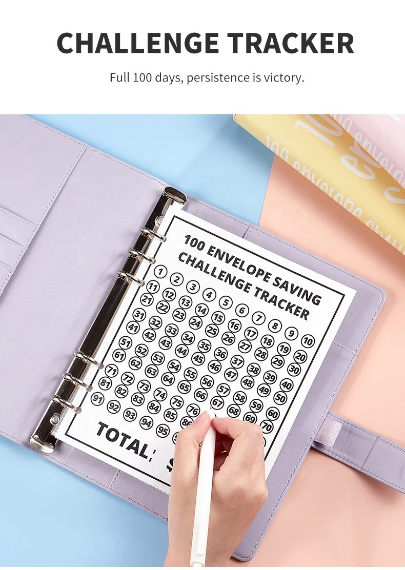 New Type PU Budget Cash Planner Loose Leaf Notebook A5 Agendas 100 Envelope Saving Challenge Budget Binder