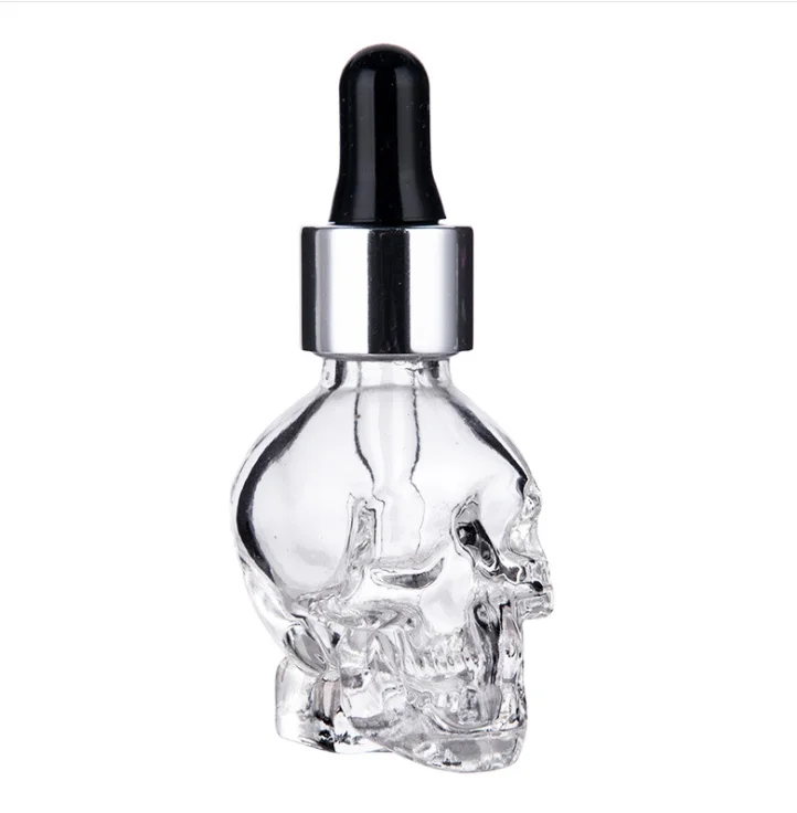 Unique 30 ml Skull Glass Essential Oil Glass Bottle 30ml Glass Skull Dropper Bottles