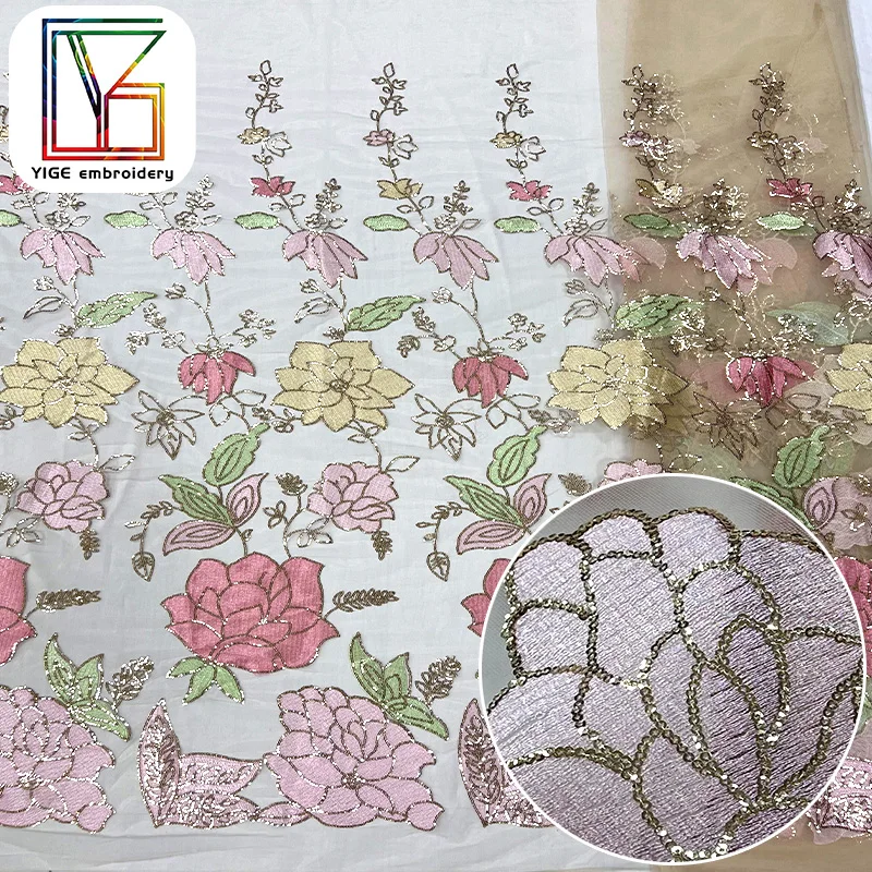 Wholesale textile mesh tulle fabric sequin embroidery wedding dress lace nigeria 3D Flower embroidery bridal lace fabric