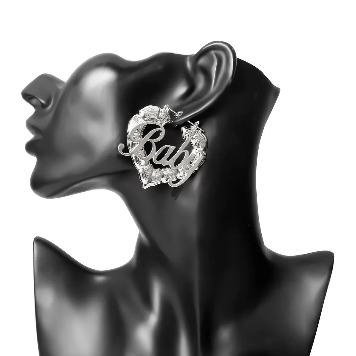 Chunky gold hoop letter baby earrings bamboos heart shape earrings