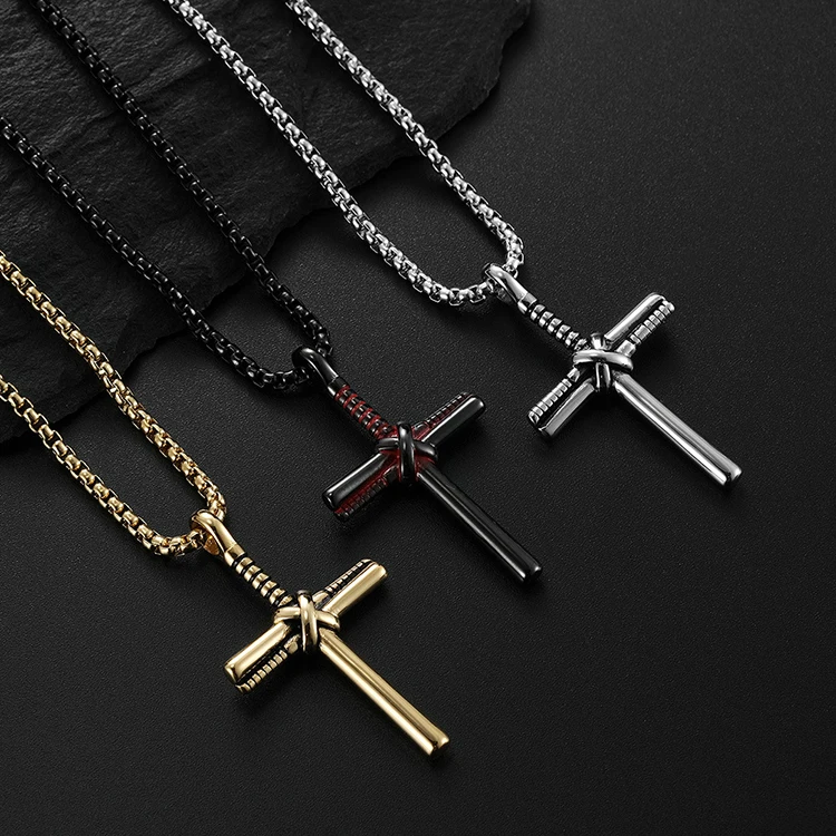 Fashion Outdoor Baseball Cross Stainless Steel Necklace Baseball Pendant Necklaces for Men Women Jewelry