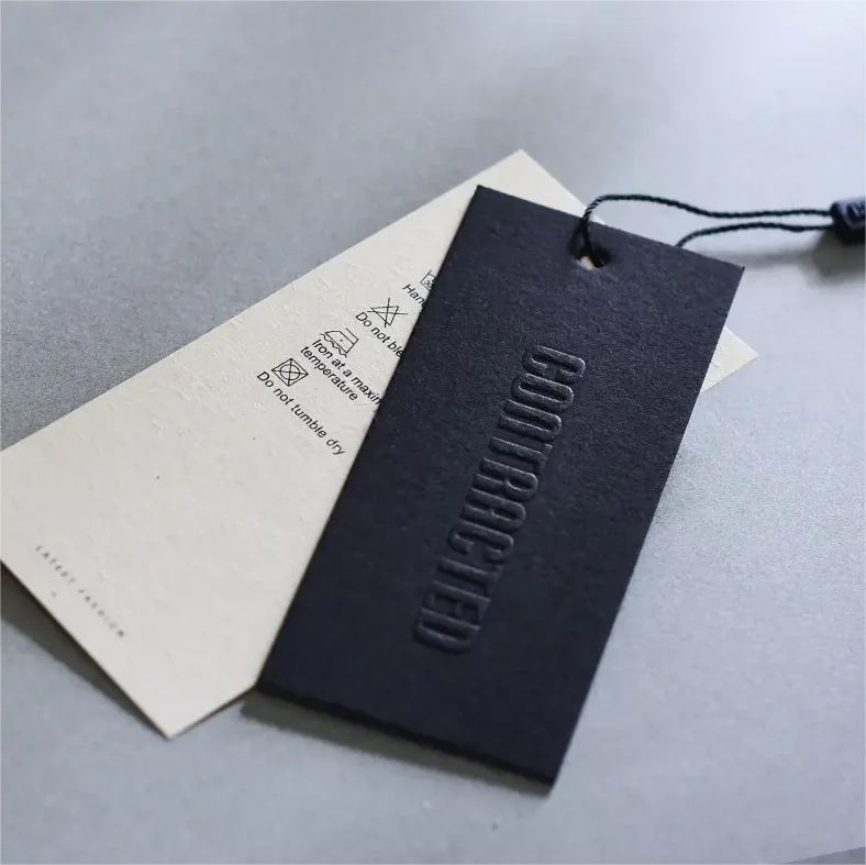 Custom Embossed Hang Tags: 800gsm Black Cardboard Garment Tags, Clothing Labels Hanging Clothes Tag