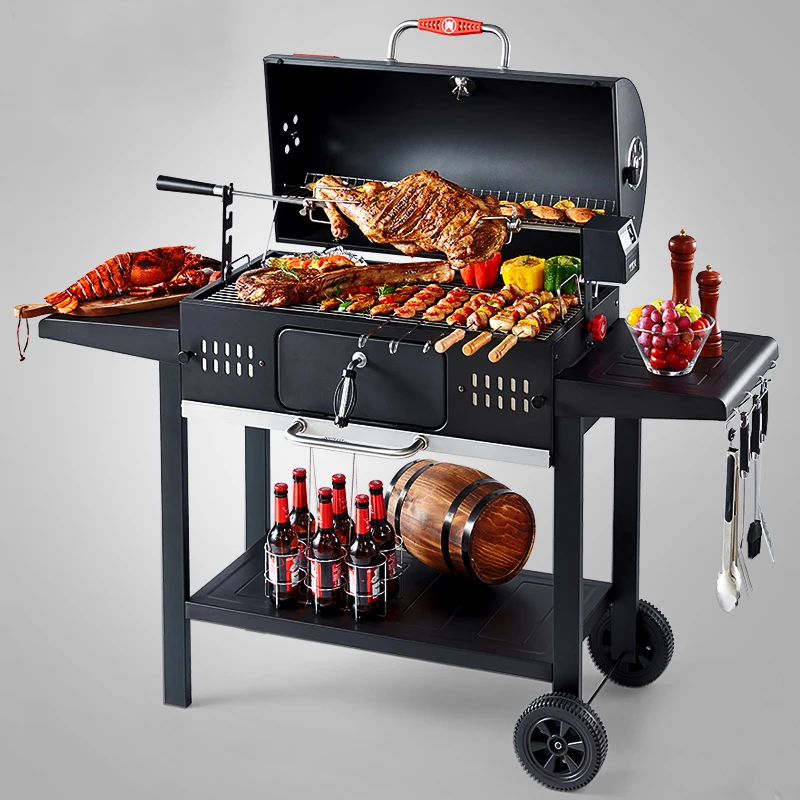 Outdoor Kitchen Heavy Duty BBQ Grills New Design Built In and Trolley Pellet Smoker Rotisserie Barbecue BBQ Charcoal Grill