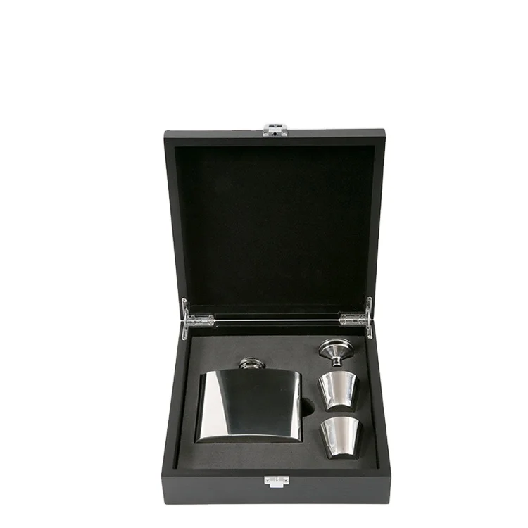 
Stainless Steel Hip Flask Sets With Shot Cups and Wooden Gift box 