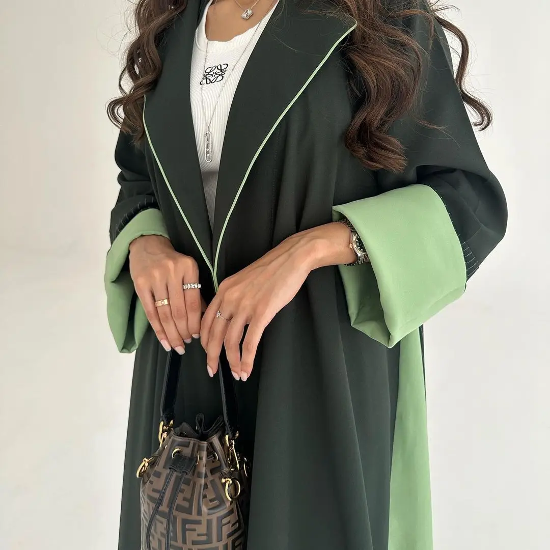 Daily abaya 2024 Korean modern style dark green patchwork unique design Muslim Eid coat dubai Abaya women muslim dress