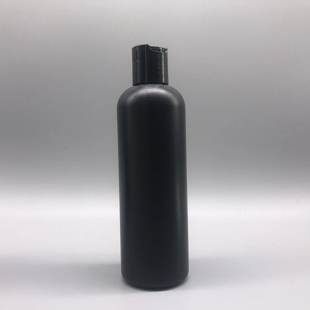 8 oz 250ml 350ml PE Plastic Cylinder shampoo Bottle in black with black Disc Cap
