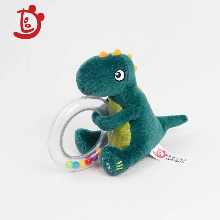 Custom dinosaur plush rattle toy baby musical sense rattle toy kids plastic ring rattle plush toy baby 0-12 months