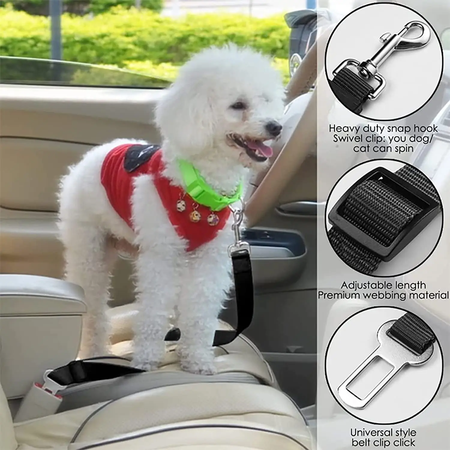 Dog Seat Belt Retractable Dog Car Seatbelts Adjustable Pet Seat Belt for Vehicle Nylon Pet Safety Seat Belts Car Harness for Dog
