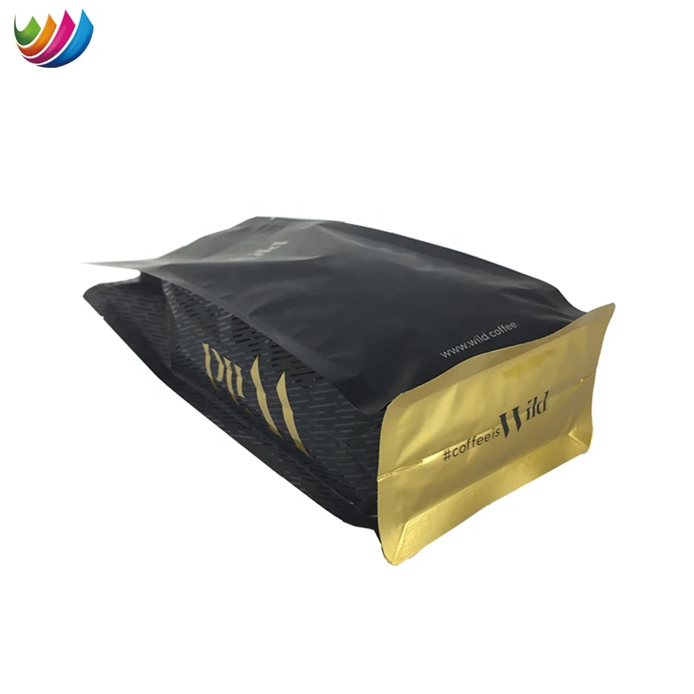 Custom Printing 1kg Black Stand up Coffee Bag Wholesale Box Pouch square Flat Bottom Bag