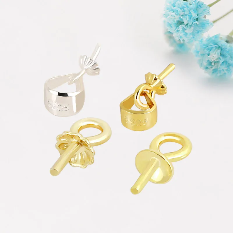 S925 Silver Screw Eye Pin  Pearl Pendant Empty Support Accessories Semi-finished Diy Pendant Pendant Flower Tray Small Hanging H