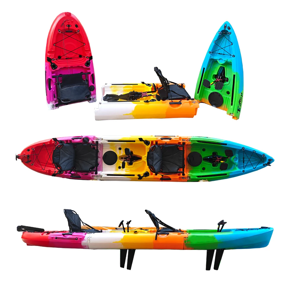 REAL Young Yak Modular 2 Person 3 Section Detachable Fishing Pedal Drive Kayak With Motor Lldpe Material for Sale