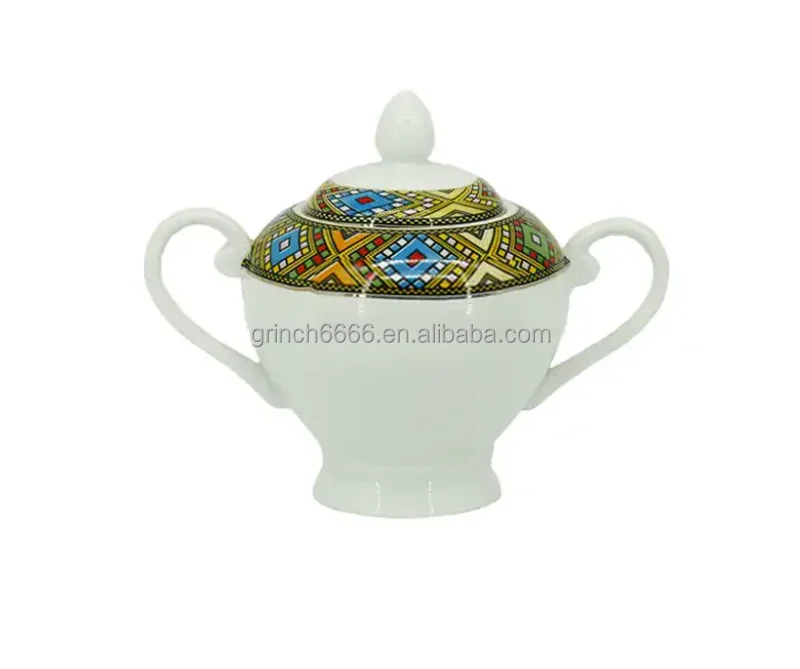 Traditional Ceramic Ethiopian Coffee Cup set with Jebena Coffee pot Cupot Queen Of Sheba Ethiopia Coffee Set