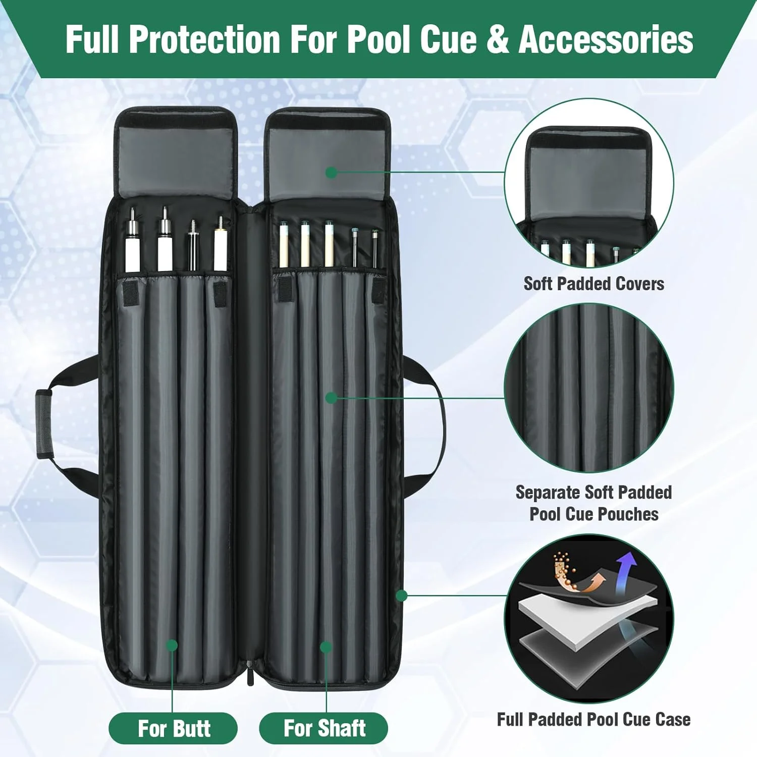 4 B * 5 S custom logo 9 hols Pool Cue Carrying Case 4 Butts and 5 Shafts  Soft Padded Billiard Stick Bag