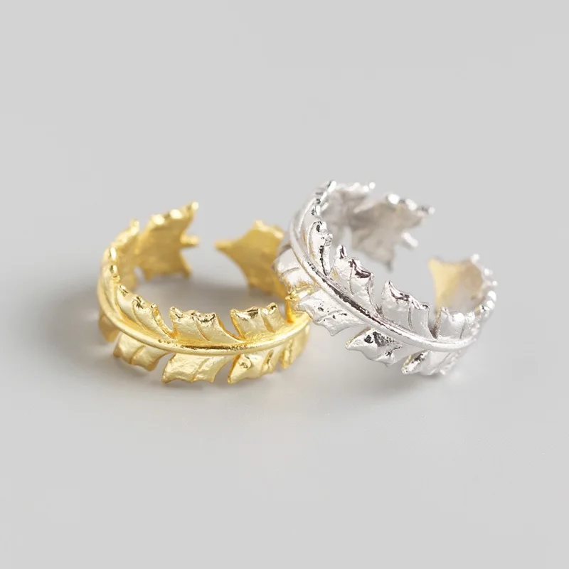 NEW 925 Sterling Silver INS Plain INS Design Beat Tin Foil Paper Pattern Leaf Gilded Rings