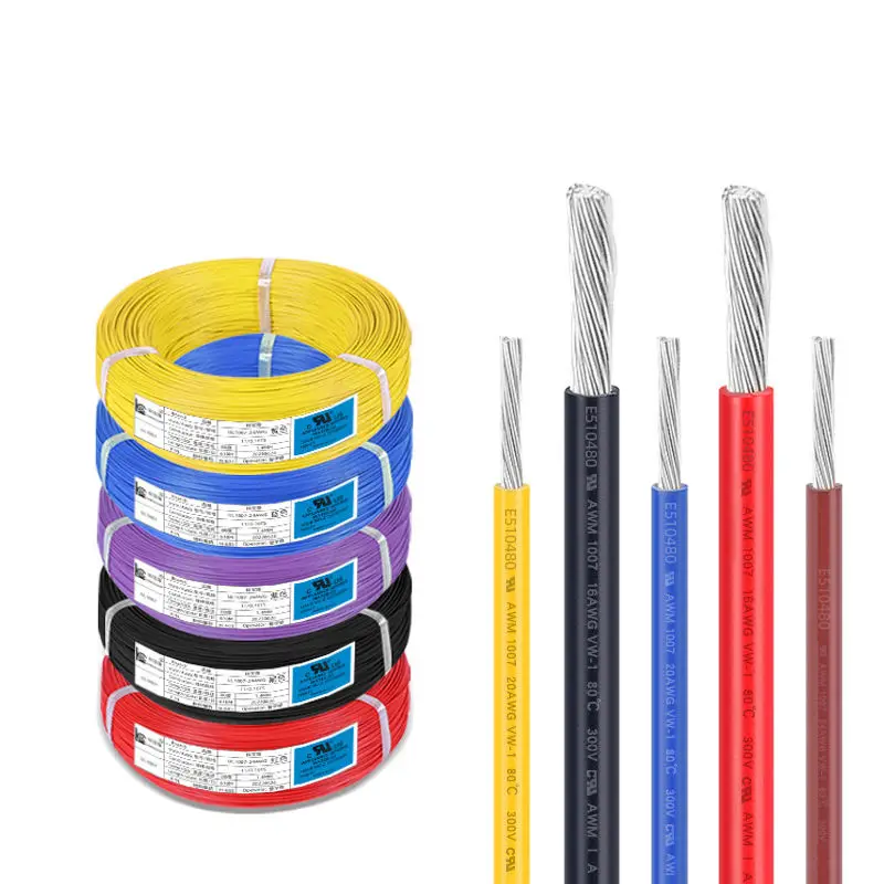 UL 1007 Red Black 14 16 18 20 22 24 26 28 AWG UL1007 PVC insulated wire stranded copper wire  electrical wire cable