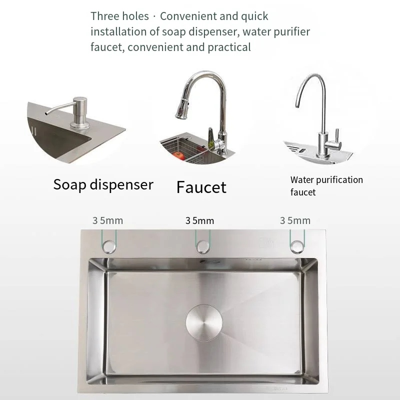 Drop shipping Waterfall Kitchen Sink 304 Stainless Steel Sink Digital Display Large Single Slot Sink With Waterfall Faucet