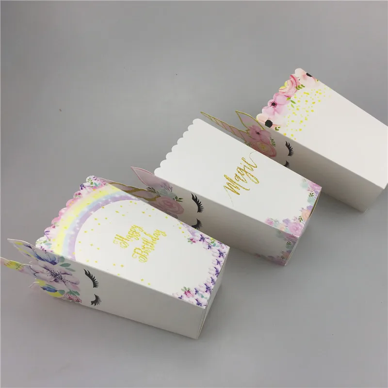 Rainbow Unicorn Magical Unicorn Baby Shower or Birthday Party Favor Popcorn Treat Boxes - Set of 12 Cookie Containers KPB003