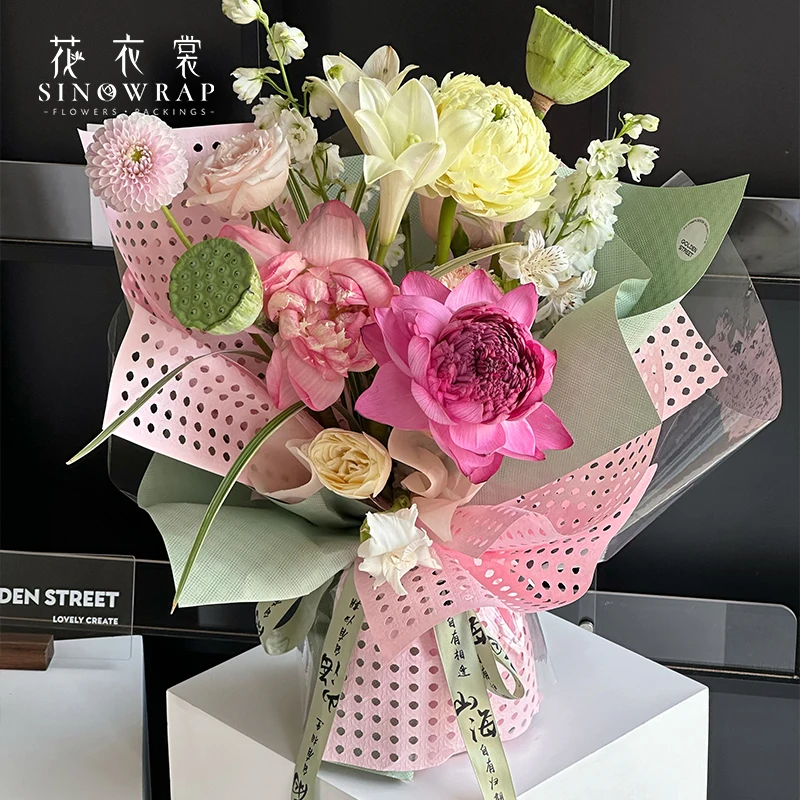 COLOR New Floral Wrapping Paper 39*53CM Circular Hollow Retro Solid Color Tissue Paper Florist Supplies Factory Directly Sale