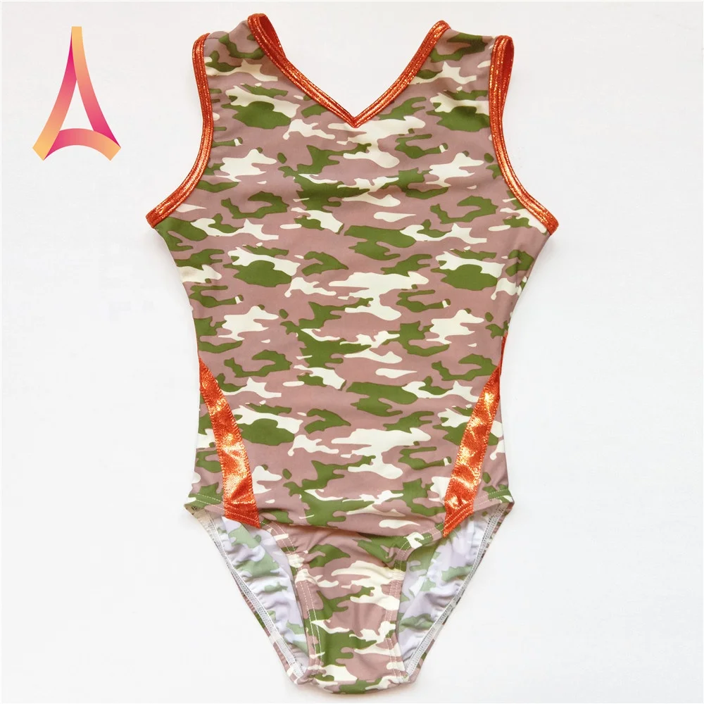 V-neck Camouflage Print Kids Gymnastics Leotard