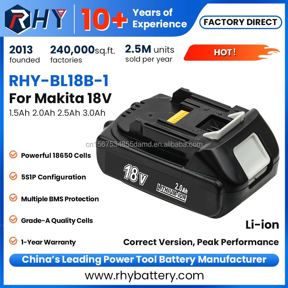 Korea KC Certified 18V 2Ah Lithium ion Rechargeable Replacement Battery Pack For Cordless Power Tool For Makitas RHY-BL18B 2.0A