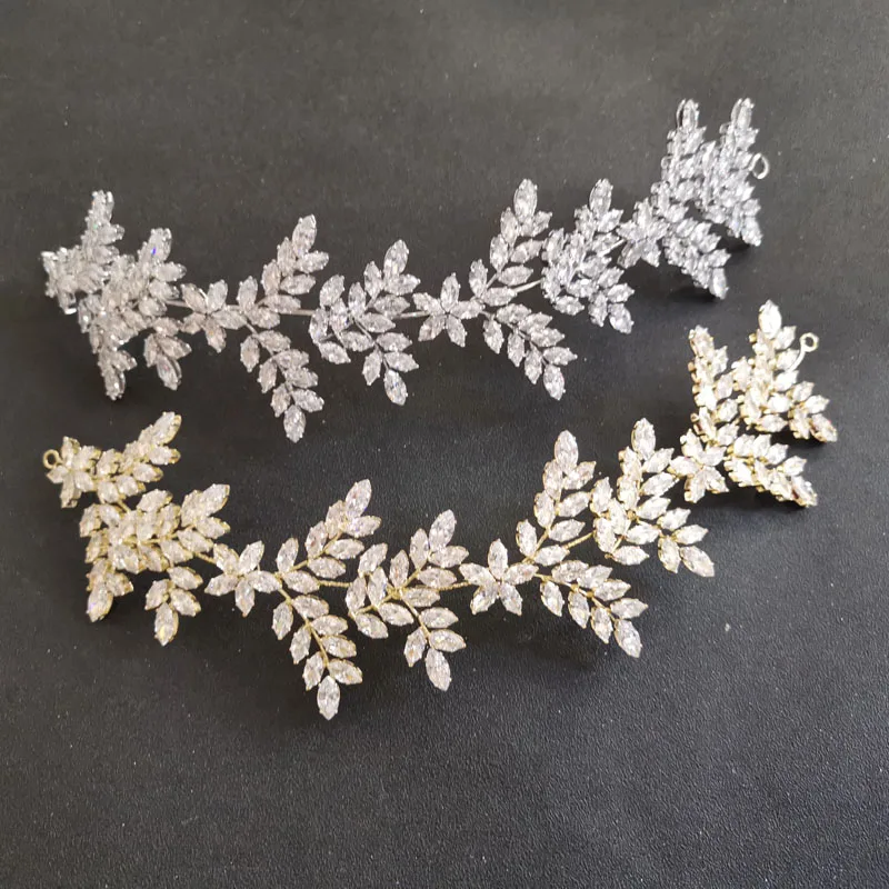 Женская тиара с фианитами SLBRIDAL, роскошная Гибкая повязка на голову для невесты, свадебные аксессуары для волос с фианитами, ювелирные изделия