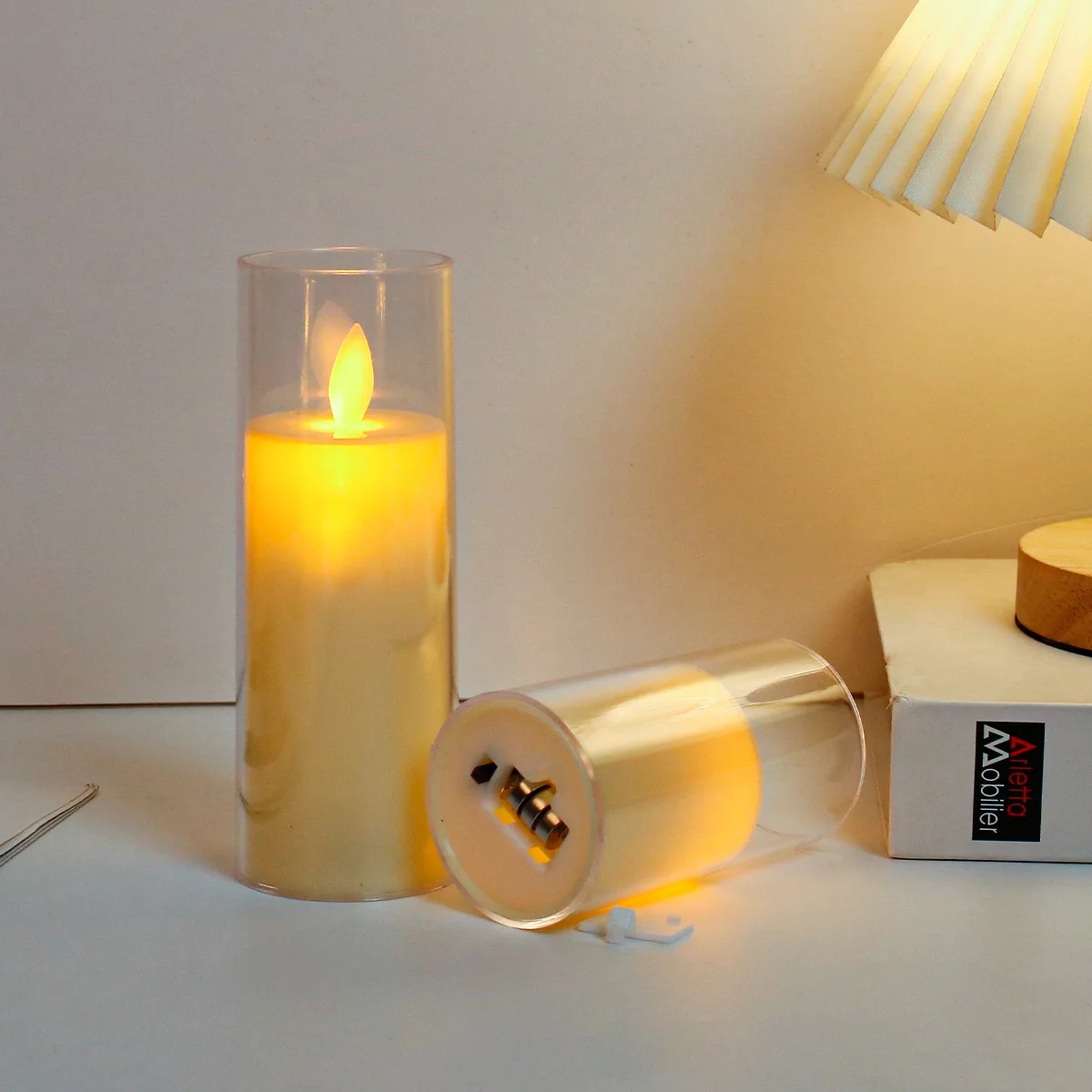 Top Fashion Romantic Red Warm White Led Candle Plastic Acrylic Candle Holder Centerpieces Led Candles With Moving Flame Battery