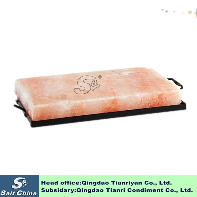 Natural Himalayan pink Salt Plate Slab /brick/tile BBQ With Stainless Steel Holder for Cooking