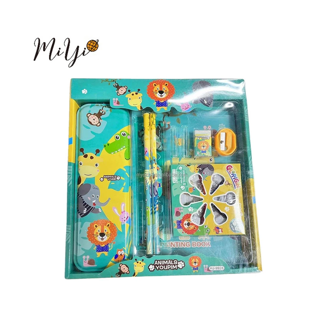 high quality Mini Cute Notebook  Gift Set eraser crayons Box School drawing Supply  kids Stationery Set  for children