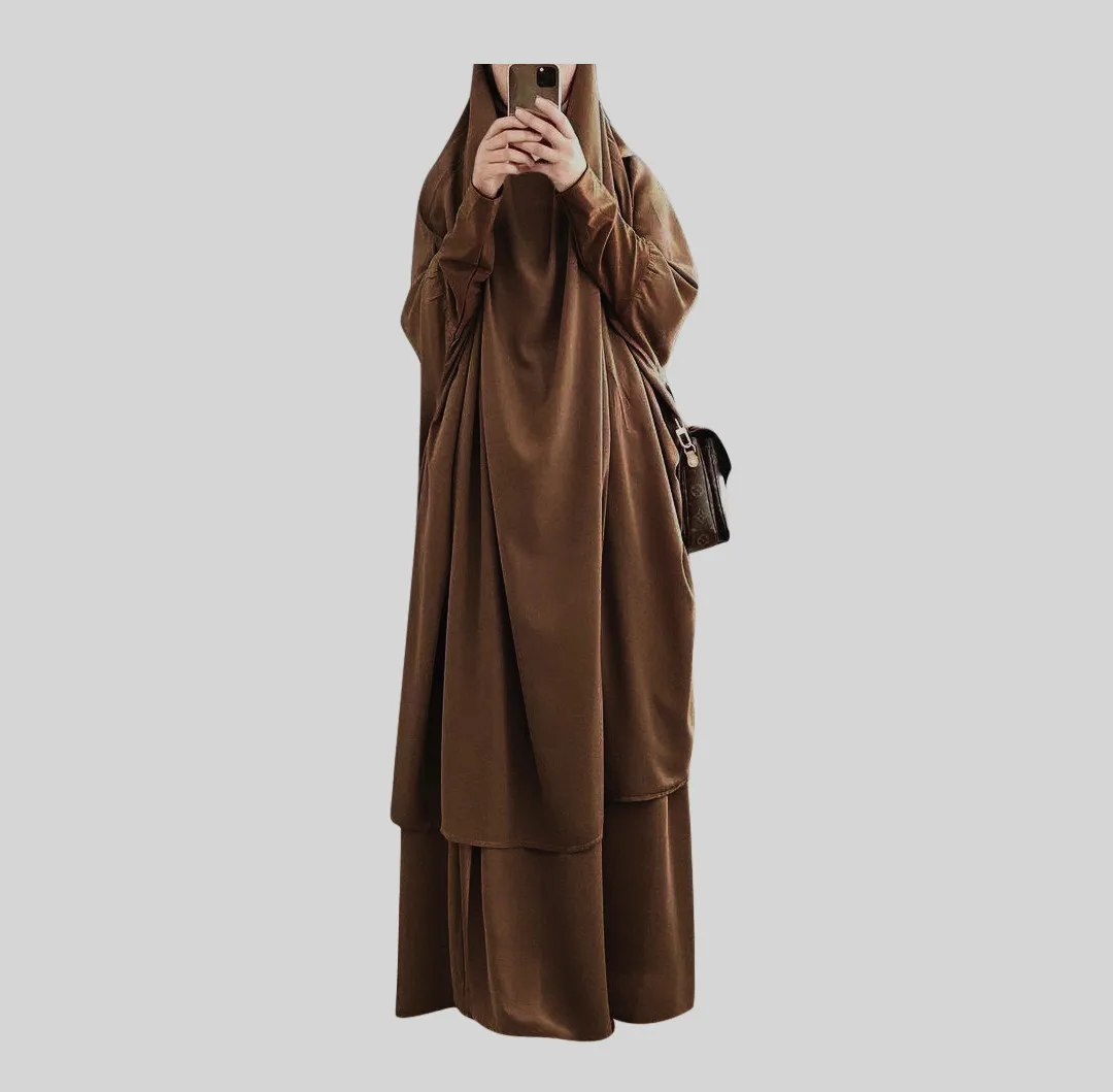 
Biglife030D nida solid color robe suit dress french hijab abaya jilbab 2 pieces 