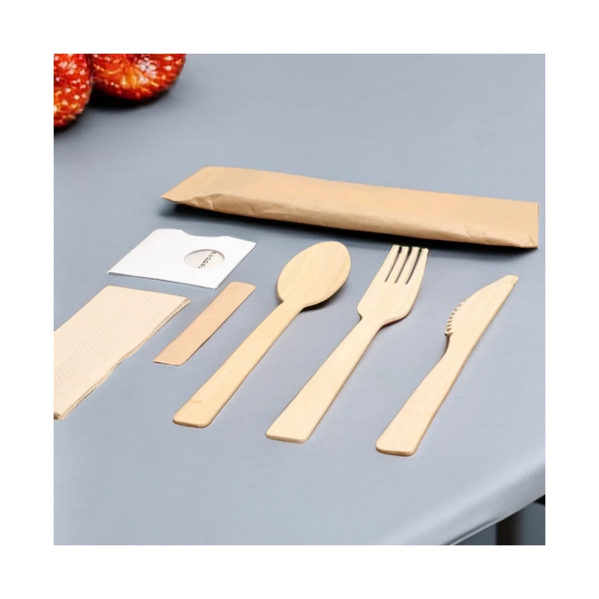 170mm Airline Bamboo Disposable Cutlery Set 6 in 1 Pack  Convenient Disposable Bamboo Cutlery Set For Airlines