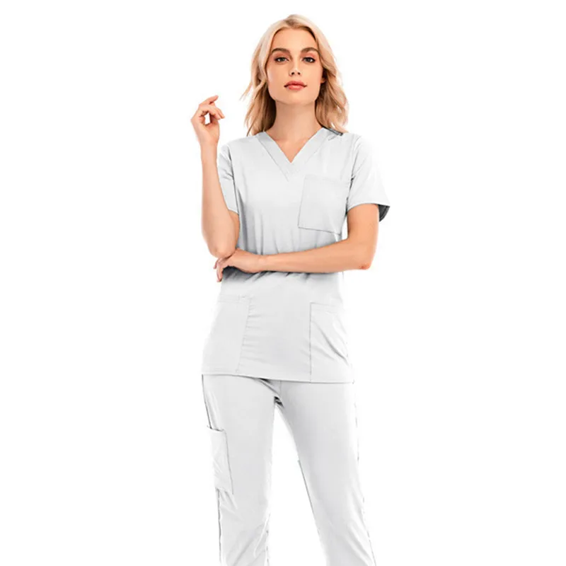 2024 white unisex customizable black polyester spandex hospital medical scrubs uniform nurse sets