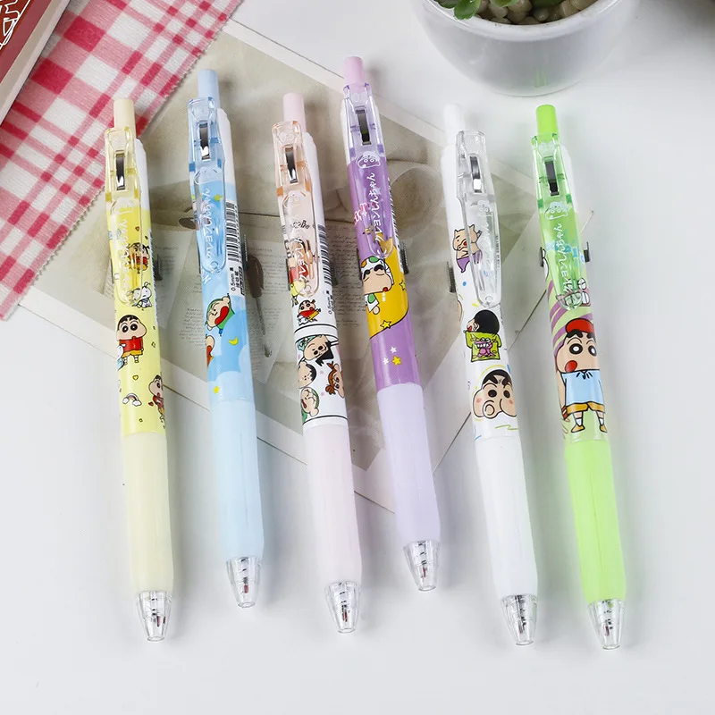 6pcs/box New Arrivals Crayon Shin-chan Press Gel Pen Sets Cartoon Anime Stationery 0.5MM Black Student Use pen