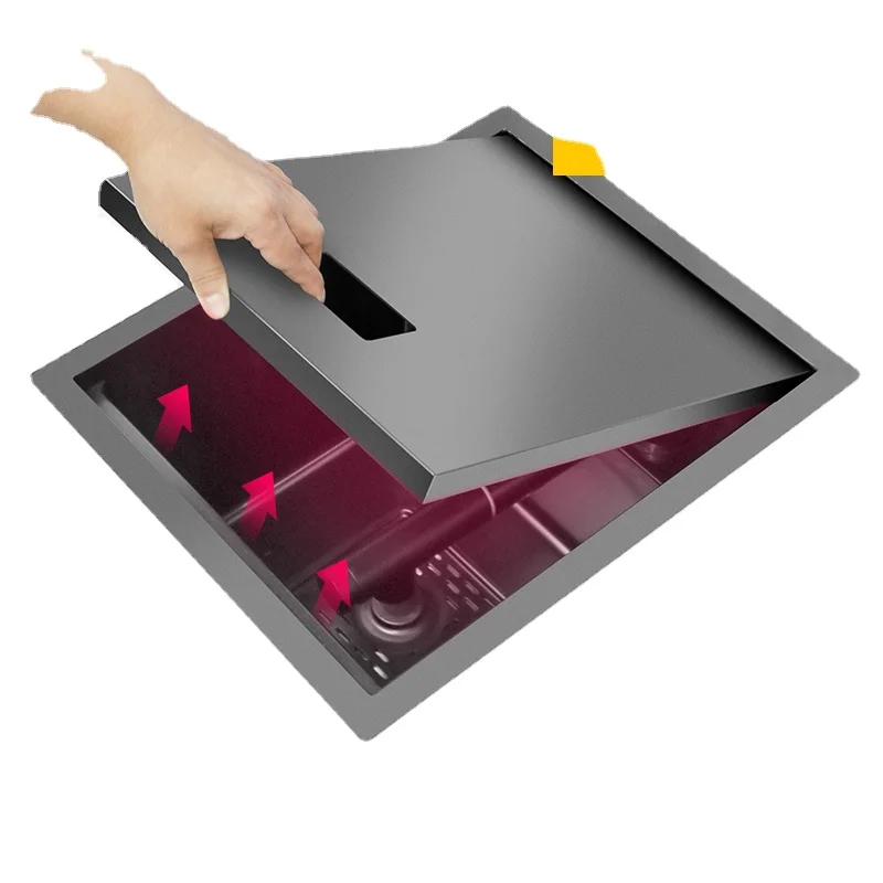 Kitchen Sink Hidden Washbasin Stainless Steel Hand-made Sink Single Bowl Black for Home Bar Small Basin Balcony Pool Coffee Shop