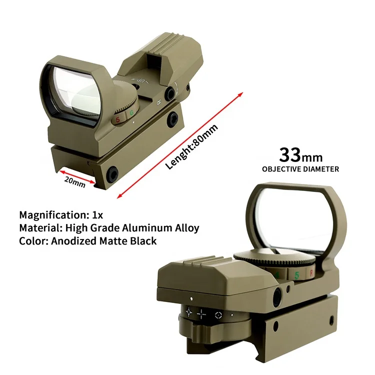 Mzj Optics 1X22X33mm Red Dot Sight Scope with 4 Reticle Red Green Dot Reflex Sight Tactical Laser Model for Hunting