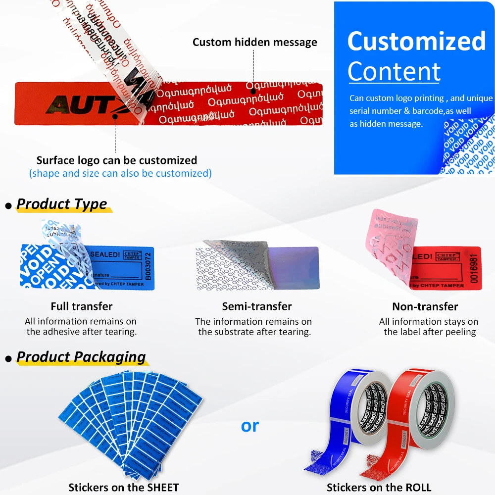 Customize Security Void Open Sticker Label Roll Clear Security Tamper Evident Tape For Packing Tamper Proof Seal